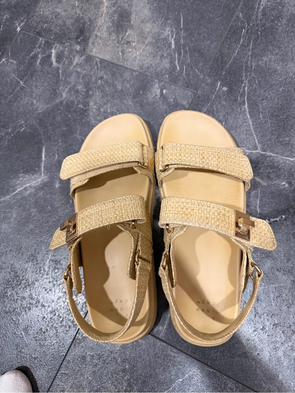 Woven Beige Velcro Strappy Sandals 8